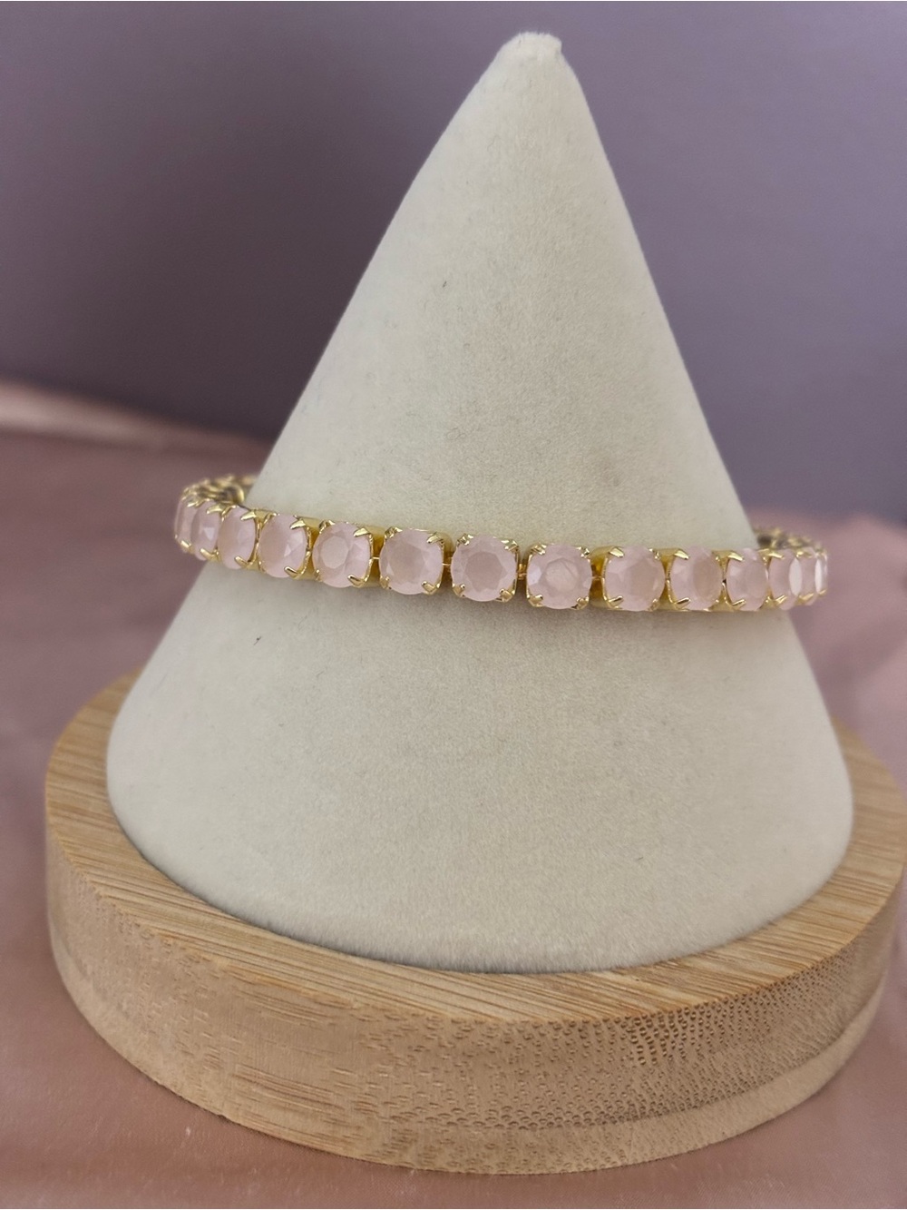Gold Bracelet with Light Pink Stones - Women's Jewelry